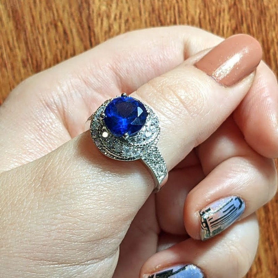 Giftware Fat Fingers | Dark Blue Tourmaline Halo Ring