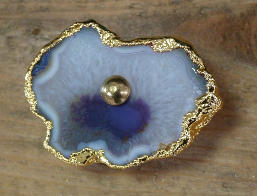 Home Decor Hooked! | Blue Agate Quartz Drawer Knobs With Gold Edging