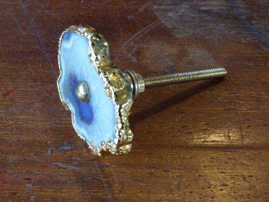 Home Decor Hooked! | Blue Agate Quartz Drawer Knobs With Gold Edging