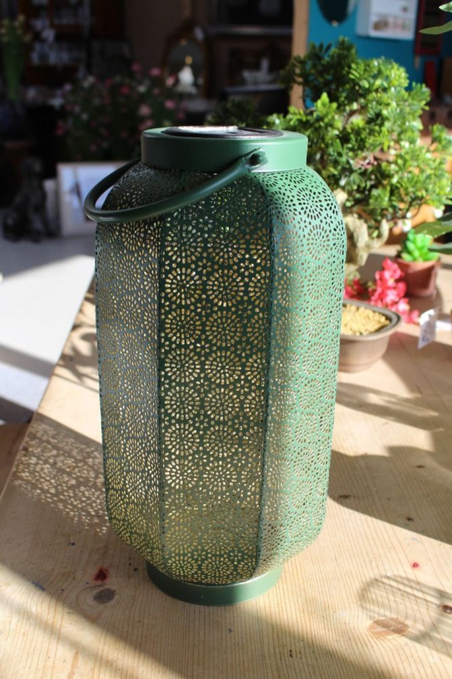 Home Decor Blooming Botanicals | Green & Gold Solar Lantern