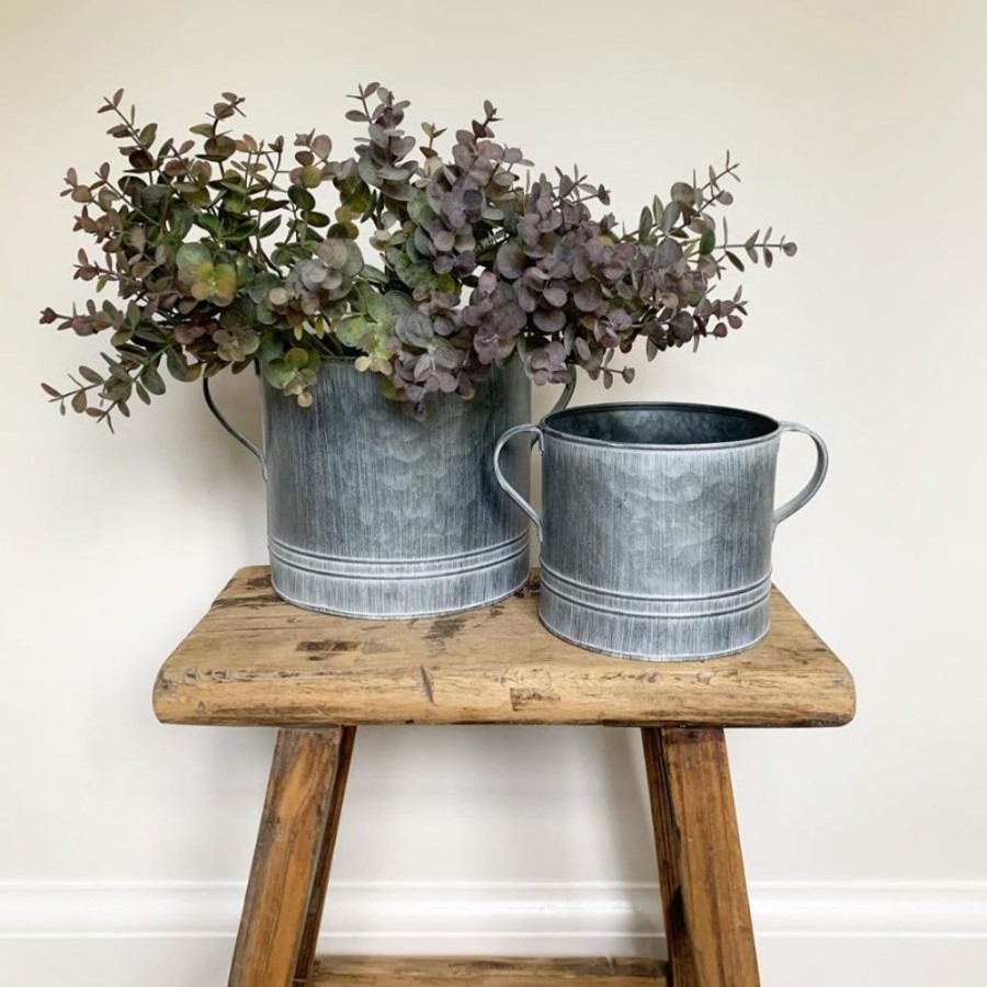 Home Decor Blooming Botanicals | Aged Grey Tapered Handle Pot 18Cm