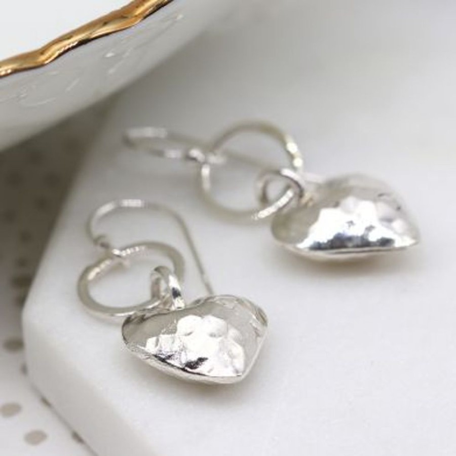 Fashion & Accessories JassBerry | Hammered Sterling Silver Heart-Drop On Ring Earrings