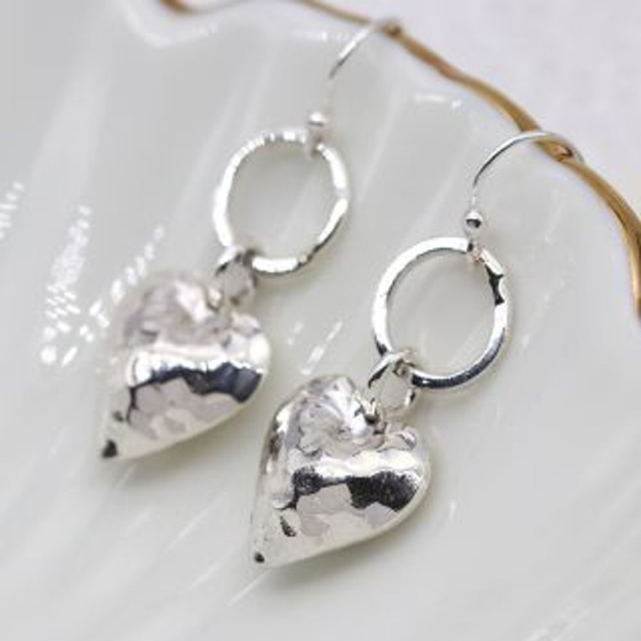 Giftware JassBerry | Hammered Sterling Silver Heart-Drop On Ring Earrings