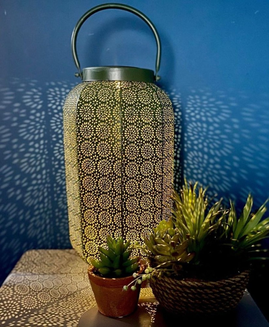 Outdoor Living Blooming Botanicals | Green & Gold Solar Lantern