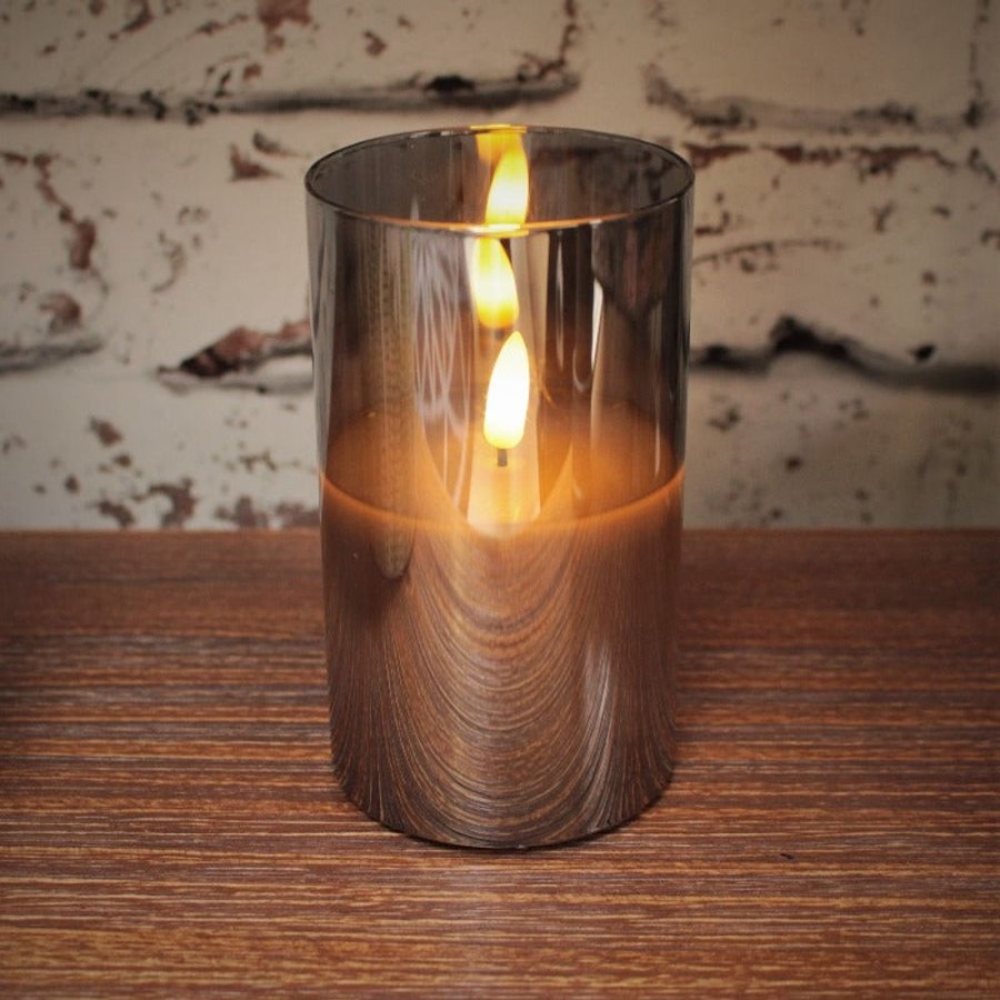 Home Decor Hurst House Trading | 15Cm Led Flame Candle (Grey Glass)