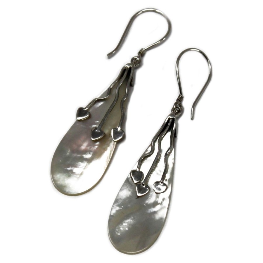 Fashion & Accessories JassBerry | Silver And Shell Earrings - Hearts And Mother Of Pearl