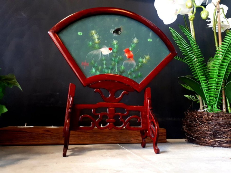 Antiques & Vintage AHU | Vintage Chinese Wooden Hand Embroidered Table Screen