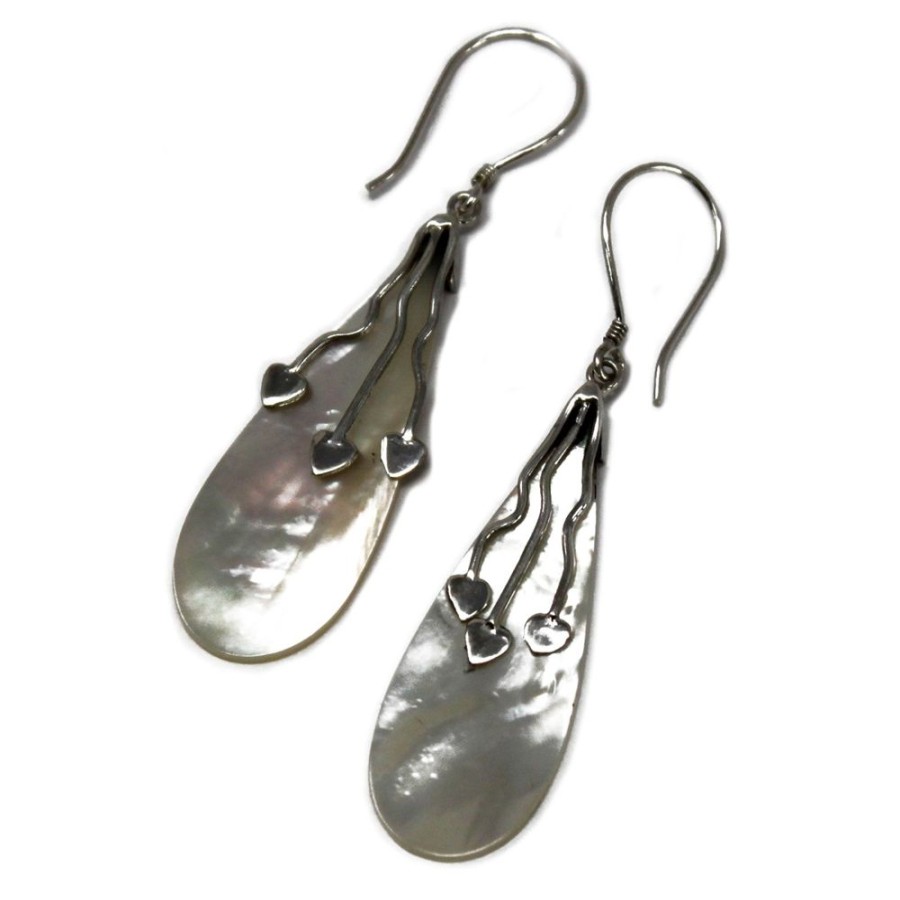 Giftware JassBerry | Silver And Shell Earrings - Hearts And Mother Of Pearl