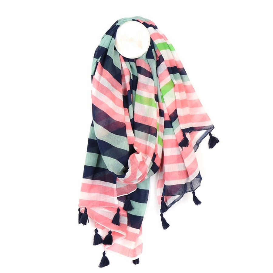 Giftware JassBerry | Cotton Stripe Scarf - Salmon/Blue