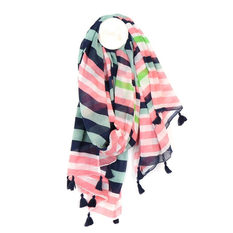 Giftware JassBerry | Cotton Stripe Scarf - Salmon/Blue