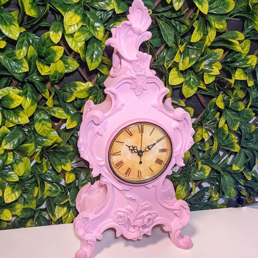 Home Decor Hurst House Trading | Pink Flock Ornate Mantle Clock