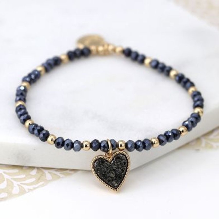 Giftware JassBerry | Beaded Bracelet With Heart Charm - Black And Gold