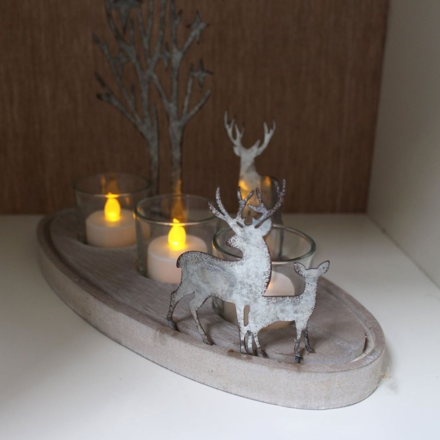 Christmas Hurst House Trading | Rustic Reindeer Candle Tray