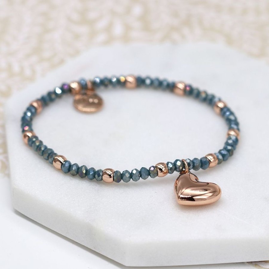 Giftware JassBerry | Beaded Bracelet With Rose Gold Heart Charm