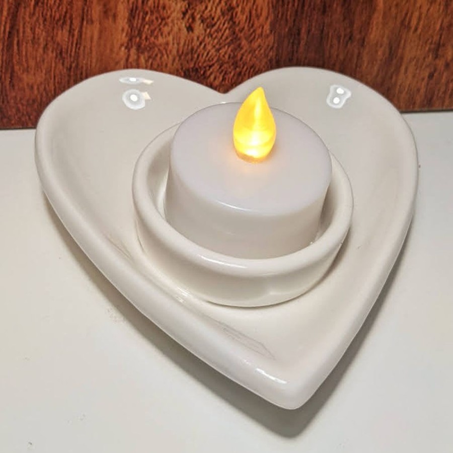 Home Decor Blooming Botanicals | White Heart Tealight Dish