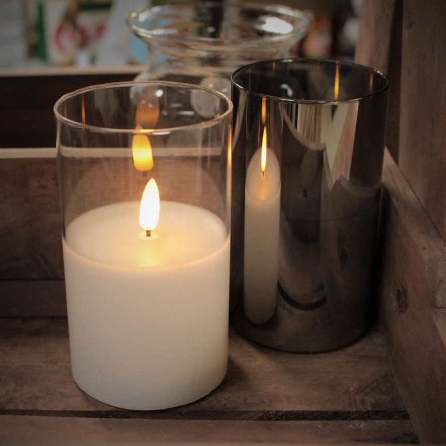 Home Decor Blooming Botanicals | 15Cm Led Flame Candle (Clear Glass)