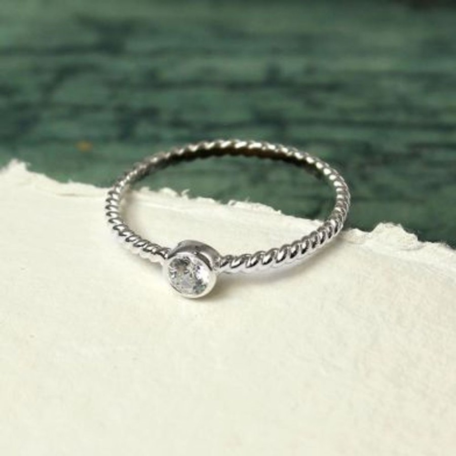 Giftware JassBerry | Stirling Silver Twist Ring With Crystal Inset