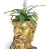 Home Decor Blooming Botanicals | Tall Antiqued Gold Classical Face Planter