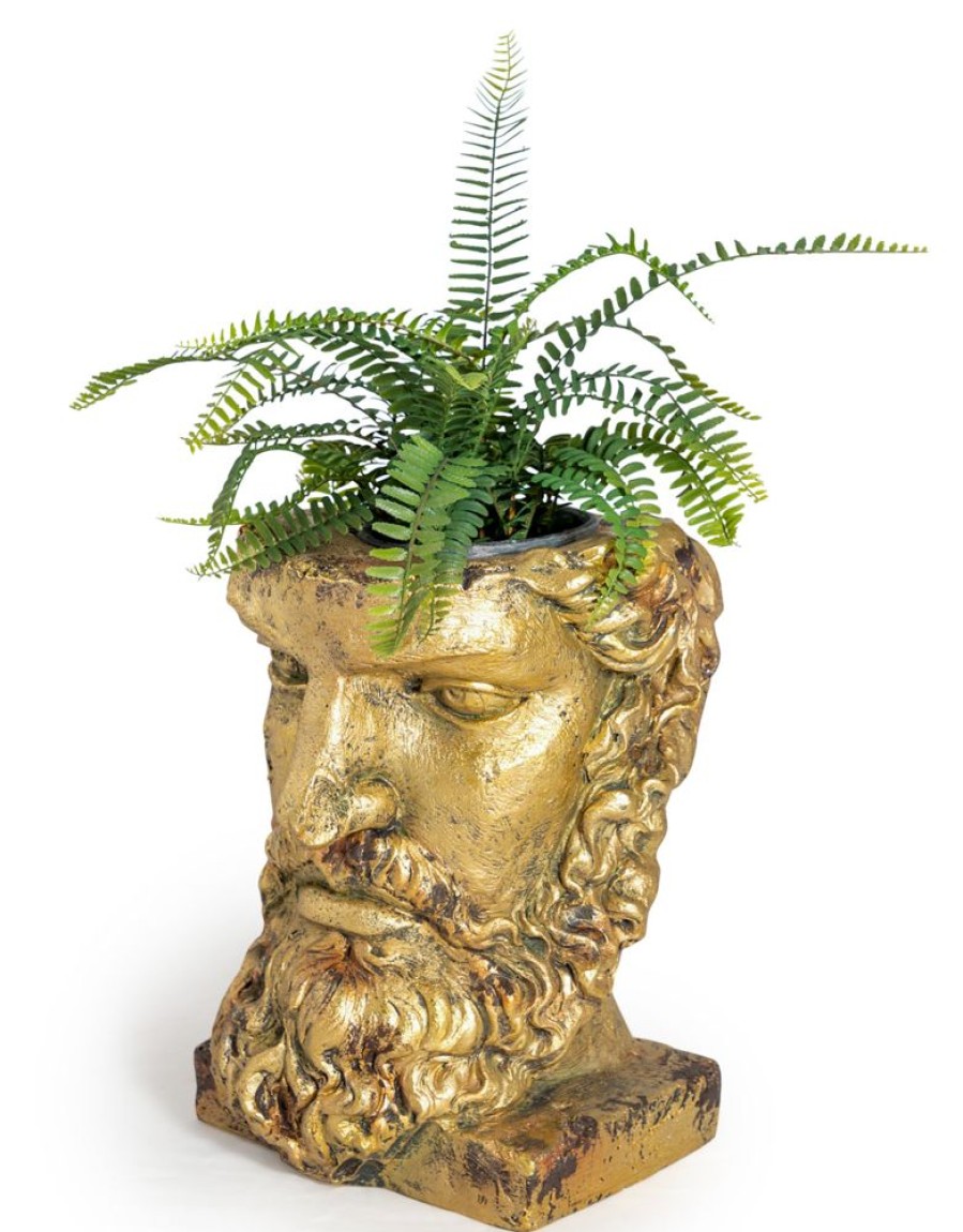 Home Decor Blooming Botanicals | Tall Antiqued Gold Classical Face Planter