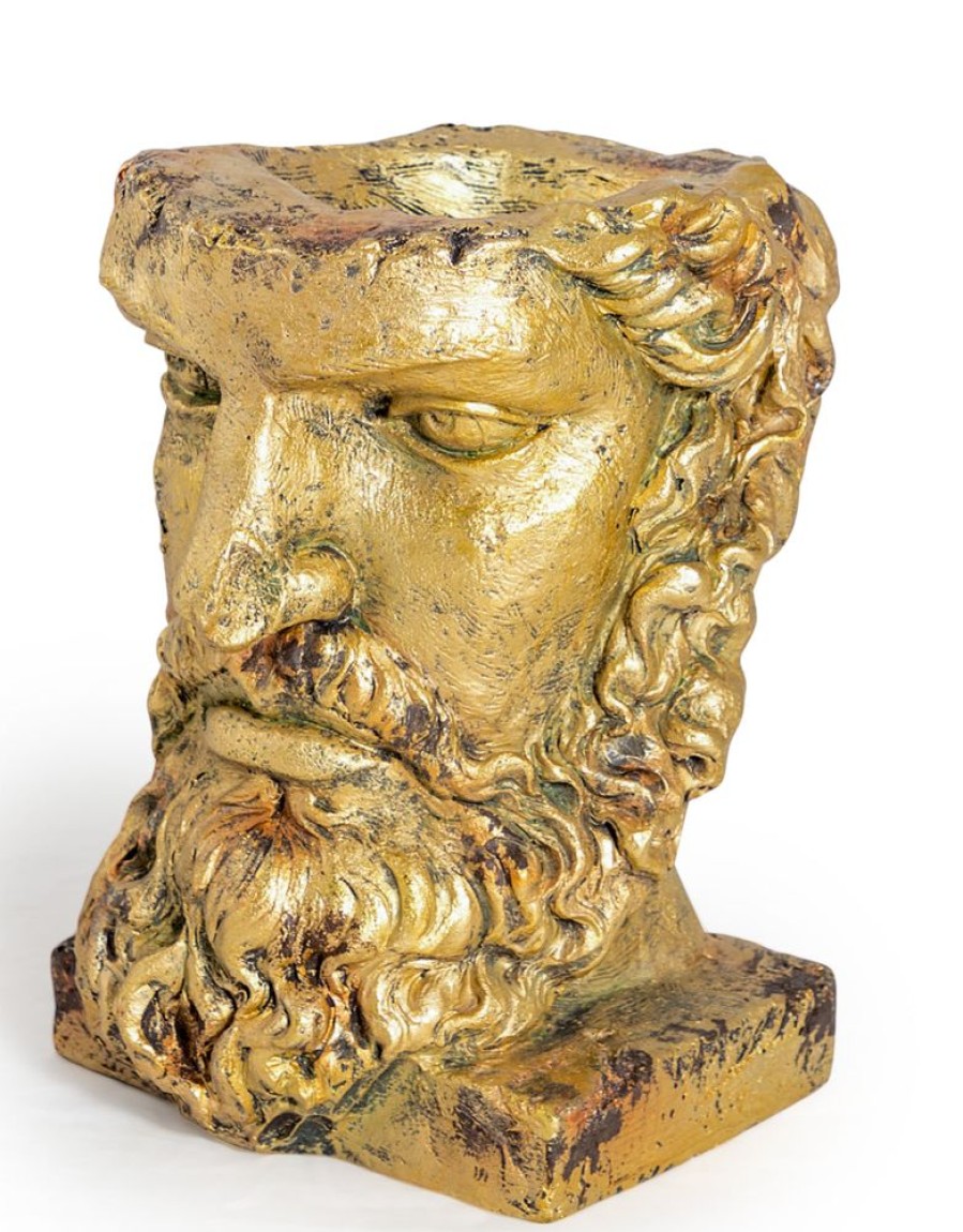 Home Decor Blooming Botanicals | Tall Antiqued Gold Classical Face Planter