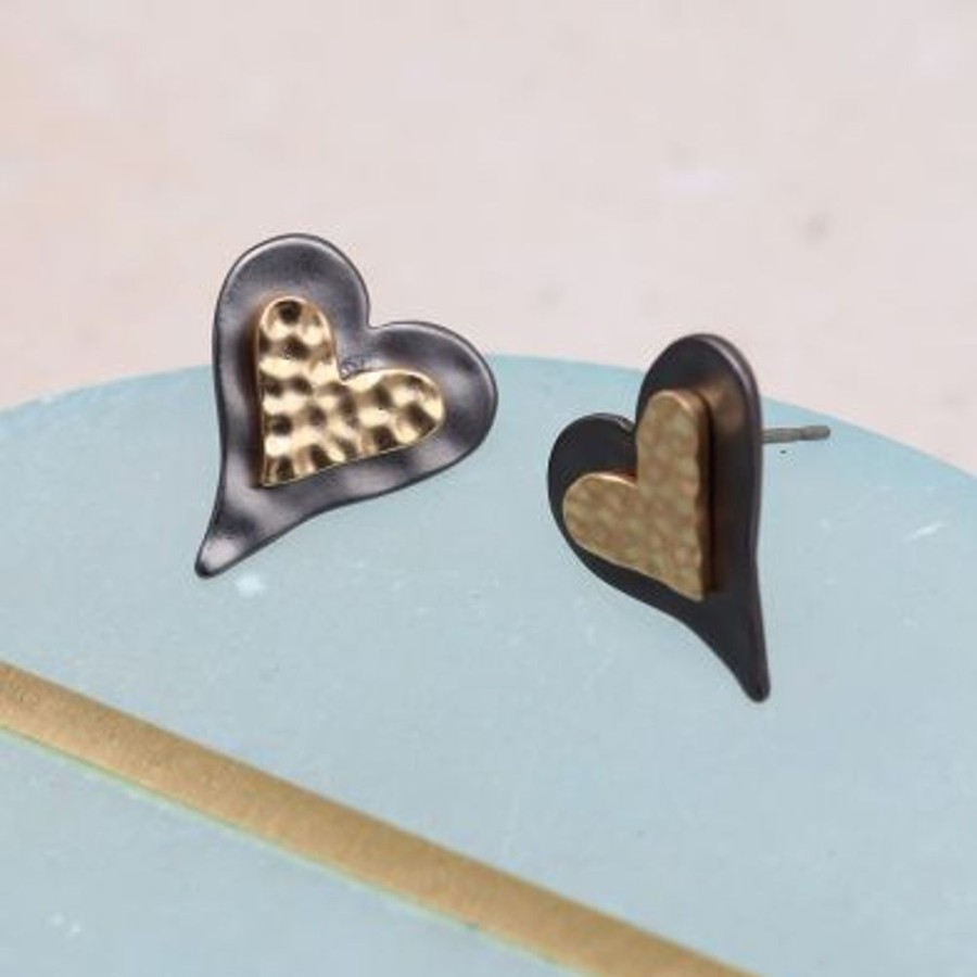 Fashion & Accessories JassBerry | Black And Gold Heart Earrings