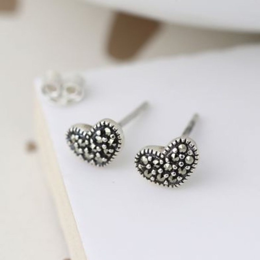 Giftware JassBerry | Sterling Silver Marcasite Heart Earrings