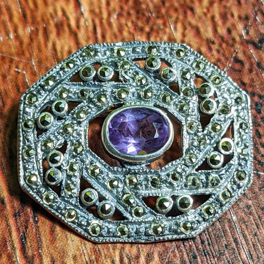 Fashion & Accessories Fat Fingers | Octagonal Amethyst Brooch