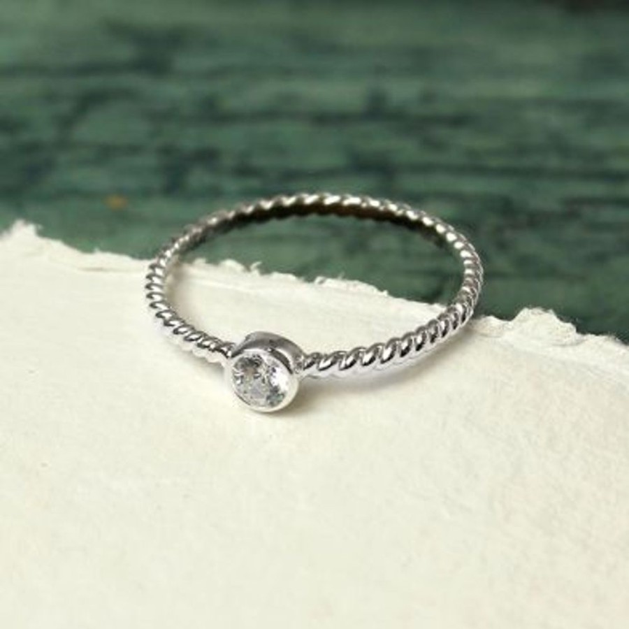 Outdoor Living JassBerry | Stirling Silver Twist Ring With Crystal Inset